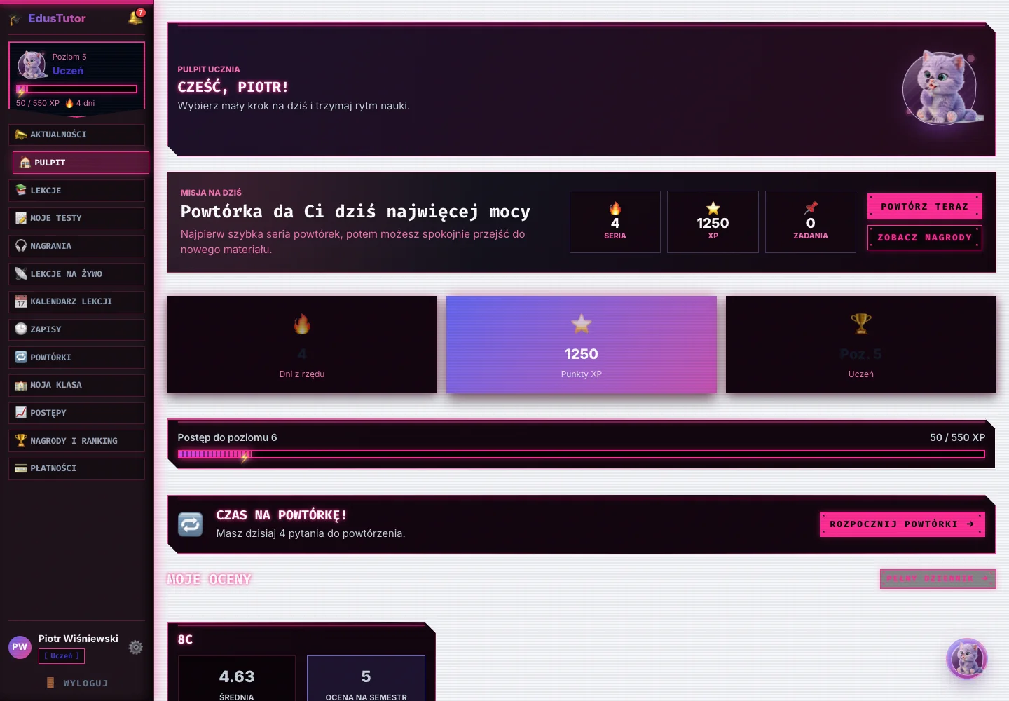 Edus Tutor — interfejs aplikacji